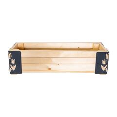 ​Jardiniera din lemn, cu insertii metalice in forma de lalele, interior/exterior, forma dreptunghiulara, 80 x 20 x 27 cm, natur si gri, Model: Lalele, Forma: Dreptunghi-Dacenergy.ro