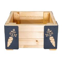 ​Jardiniera din lemn, cu insertii metalice in forma de morcovi, interior/exterior, forma patrata, 38 x 38 x 20 cm, natur si gri, Model: Morcovi, Forma: Patrat-Dacenergy.ro