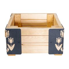 ​Jardiniera din lemn, cu insertii metalice in forma de lalele, interior/exterior, forma patrata, 38 x 38 x 20 cm, natur si gri, Model: Lalele, Forma: Patrat-Dacenergy.ro
