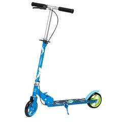 ​Trotineta copii, ghidon din fier, reglabil, 64.5-84.6 cm, roti din cauciuc PU, frana de mana si frana de picior, 3-8 ani, imprimeu spatiu cosmic, albastru, Culoare: Albastru-Dacenergy.ro