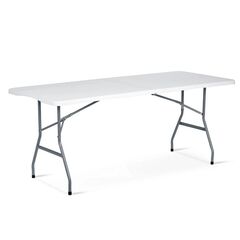 Masa de gradina pliabila, cadru durabil din otel, material PE si rezistent la UV, cu maner, 180 x 74 x 74 cm, alb, Culoare: Alb-Dacenergy.ro
