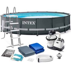 ​Piscina cu cadru, material PVC durabil cu 3 straturi, pompa cu filtru de nisip, scara metalica sigura, prelata si folie, capacitate 19156 litri, 488 x 122 cm, neagra-Dacenergy.ro