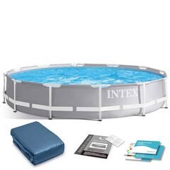 ​Piscina cu cadru, material PVC durabil cu 3 straturi, usor de asamblat, forma rotunda, cu prelata de protectie, capacitate 6503 litri, 366 x 76 cm, gri-Dacenergy.ro