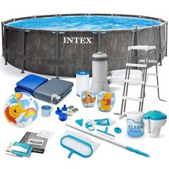 ​Piscina cu cadru, material PVC durabil cu 3 straturi, cu pompa de filtru, scara metalica, prelata si folie, termometru, skimmer, set curatare, 16805 litri, 457 x 122 cm, gri inchis-Dacenergy.ro