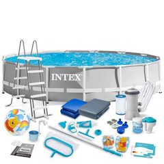 ​Piscina cu cadru, material PVC durabil cu 3 straturi, pompa de filtru, scara metalica, prelata si folie, skimmer, kit de curatare cu aspirator, rotunda, 14614 litri, 457 x 107 cm-Dacenergy.ro
