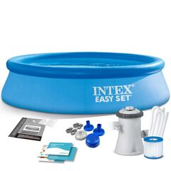 ​Piscina, realizata din material PVC durabil cu 3 straturi, 1942 litri, pompa de filtru, filtru, kit de reparare, 244 x 61 cm, albastra-Dacenergy.ro