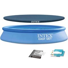 ​Piscina, realizata din material PVC durabil cu 3 straturi, capacitate 3077 litri, cu prelata, kit de reparare, 305 x 61 cm, albastra-Dacenergy.ro