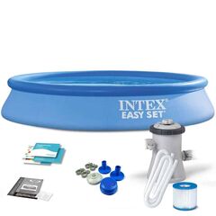 ​Piscina, realizata din material PVC durabil cu 3 straturi, 3077 litri, pompa de filtru, filtru, kit de reparare, 305 x 61 cm, albastra-Dacenergy.ro