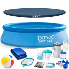 ​Piscina, realizata din material PVC durabil cu 3 straturi, 1942 litri, pompa de filtru, filtru, kit de reparare, prelata si folie, cu minge, 244 x 61 cm, albastra-Dacenergy.ro