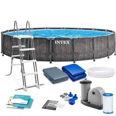 ​Piscina cu cadru, material PVC durabil cu 3 straturi, cu pompa de filtru, scara metalica, prelata si folie, 24311 litri, 549 x 122 cm, gri inchis-Dacenergy.ro