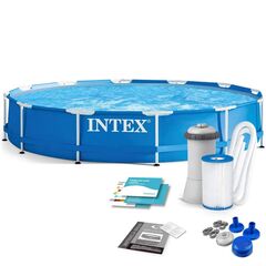 ​Piscina cu cadru, material PVC durabil cu 3 straturi, usor de asamblat, forma rotunda, pompa de filtru, filtru pompa, capacitate 6503 l, 366 x 76 cm, albastra-Dacenergy.ro