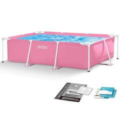 ​Piscina cu cadru, realizata din material PVC durabil cu 3 straturi, capacitate 1662 l, forma dreptunghiulara, 220 x 150 x 60 cm, roz-Dacenergy.ro