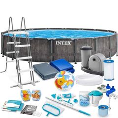 ​Piscina cu cadru, material PVC durabil cu 3 straturi, cu pompa de filtru, scara metalica, prelata si folie, termometru, skimmer, set curatare si aspirator, 24311 litri, 549 x 122 cm, gri inchis-Dacenergy.ro