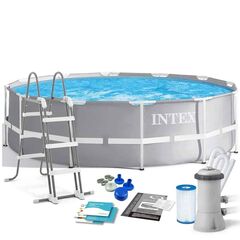 ​Piscina cu cadru, material PVC durabil cu 3 straturi, pompa de filtru, filtru, scara metalica sigura, forma rotunda, 8592 litri, 366 x 99 cm, gri-Dacenergy.ro