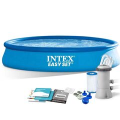 ​Piscina, realizata din material PVC durabil cu 3 straturi, pompa de filtru, filtru, kit de reparare, 457 x 84 cm, 9792 litri, albastra-Dacenergy.ro