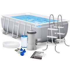 ​Piscina cu cadru, material PVC durabil cu 3 straturi, pompa de filtru, filtru, scara metalica sigura, forma dreptunghiulara, 3539 litri, 300 x 175 x 80 cm-Dacenergy.ro