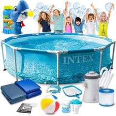 ​Piscina cu cadru, material PVC durabil cu 3 straturi, usor de asamblat, pompa de filtru, filtru pompa, prelata si folie, minge, forma rotunda, 4485 litri, 305 x 76 cm-Dacenergy.ro