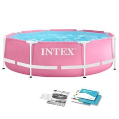 ​Piscina cu cadru, material PVC durabil cu 3 straturi, forma rotunda, capacitate 2843 l, 244 x 76 cm, roz-Dacenergy.ro