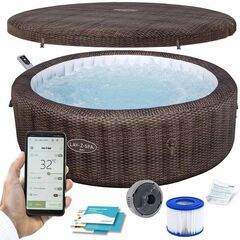 ​Piscina gonflabila, jacuzzi, Lay-Z Bali Brown Bestway, pompa de filtrare incorporata, prelata, 7 persoane, apa incalzita la 40°, sistem inovator AirJet™, panou de control si aplicatie, 1260 l, 216 x 216 x 71 cm-Dacenergy.ro