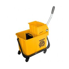 ​Galeata profesionala DacEnergy©, confectionata din plastic durabil, separator de apa curata si murdara, presa de stors, 20 l, cu roti, galbena, Culoare: Galben-Dacenergy.ro