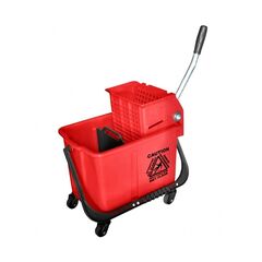 ​Galeata profesionala DacEnergy©, confectionata din plastic durabil, separator de apa curata si murdara, presa de stors, 20 l, cu roti, rosie, Culoare: Rosu-Dacenergy.ro