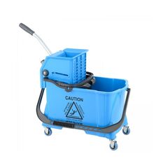 Carucior de curatenie DacEnergy©, plastic durabil, capacitate dubla, 10 si 24 l, storcator profesional pentru mop, patru roti, maner ergonomic, albastru, Culoare: Albastru-Dacenergy.ro