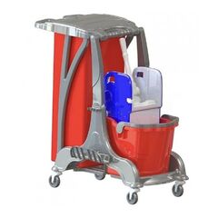 Carucior de curatenie DacEnergy©, realizat din plastic, design ergonomic, o galeata, 25 litri, storcator profesional pentru mop, rosu si gri, Culoare: Rosu, Gri-Dacenergy.ro