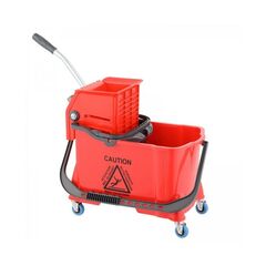 ​Carucior de curatenie DacEnergy©, plastic durabil, capacitate dubla, 10 si 24 l, storcator profesional pentru mop, patru roti, maner ergonomic, rosu, Culoare: Rosu-Dacenergy.ro