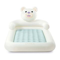 ​Saltea gonflabila pentru copii Intex, confectionata din PVC si velur, cadru din fibre ultradurabile, in forma de ursulet, pompa de mana, 178 x 114 x 71 cm, bej-Dacenergy.ro