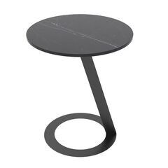Masuta de cafea DacEnergy©, structura metalica, blatul din piatra sinterizata, design minimalist, rotunda, 45 x 45 x 53 cm, neagra-Dacenergy.ro