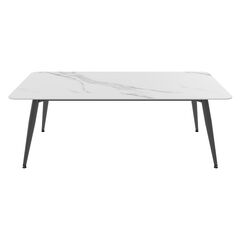 Masuta de cafea DacEnergy©, structura metalica, blatul din piatra sinterizata, design contemporan, dreptunghiulara, 100 x 60 x 43 cm, alb si negru-Dacenergy.ro