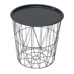 Masuta cafea DacEnergy©, material metal, forma de cos, spatiu pentru depozitare, forma rotunda, dimensiuni 45x45 cm, negru-Dacenergy.ro
