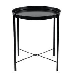 Masuta de cafea DacEnergy©, din metal, forma rotunda, cu blat adanc, picioare de sustinere, pliabila, 43 x 53.5 cm, negru-Dacenergy.ro