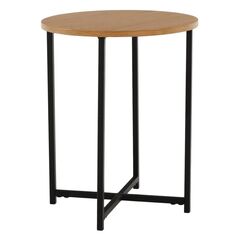 Masuta de cafea DacEnergy©, cadru metalic negru, blatul din MDF, forma rotunda, finisaj stejar, 40 x 40 x 50 cm-Dacenergy.ro