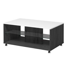 Masuta cafea DacEnergy©, material PAL melaminat, aspect de lemn negru, blat din MDF, folie lucioasa alba, polita din sticla transparenta, forma dreptunghiulara, 101 x 60 x 45 cm, 1C, Culoare: Alb, Negru-Dacenergy.ro