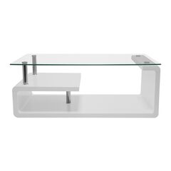 Masuta de cafea DacEnergy©, forma dreptunghiulara, cu raft, blat din sticla, finisaj alb, 110 x 65 x 42 cm-Dacenergy.ro
