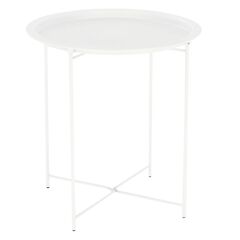 Masuta de cafea DacEnergy©, realizata din metal, design rustic, forma rotunda, 47 x 47 x 50.2, finisaj alb-Dacenergy.ro