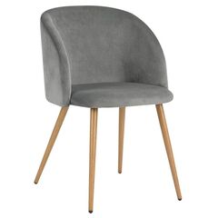 Scaun DacEnergy©, tapitat cu material textil, spatar curbat, 4 picioare realizate din metal, in nuanta lemnului, 81x60x53.5 cm, gri inchis-Dacenergy.ro