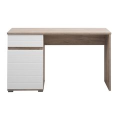 Birou DacEnergy©, din PAL melaminat si MDF infoliat, stil modern, 2 rafturi acoperite de usa, un sertar, stejar gri si folie lucioasa alba, 130 x 75.5 x 50 cm-Dacenergy.ro