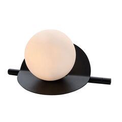 ​Veioza, corp metalic, abajur din sticla alba, forma rotunda, stil industrial, bec G9, 5 W, IP20, 120 x 220 mm, negru-Dacenergy.ro
