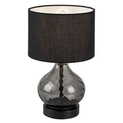 ​Veioza, corpul este realizat din sticla fumurie, abajur cilindric, un bec cu soclu E14, 25 W, 330 x 200 mm, IP20, negru-Dacenergy.ro
