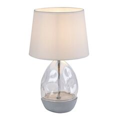 Veioza, abajur textil, corpul realizat din sticla, bec cu soclu E27, 40 W, 430 x 250 mm, comutator on/off, transparenta si alb-Dacenergy.ro