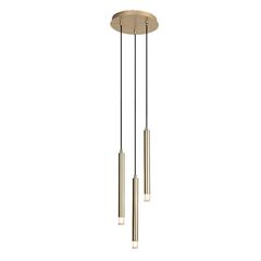 ​Lustra, corp din metal si abajururi acrilice transparente, design minimalist, forma sa tubulara, subtire si rafinata, 3 becuri cu soclu G9, 5 W, 1200 x 250 mm, auriu-Dacenergy.ro