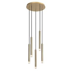 ​Lustra, corp din metal si abajururi acrilice transparente, design minimalist, cinci capete tubulare, cu forma cilindrica, G9, 5 W, IP20, 1200 x 340 mm, auriu-Dacenergy.ro