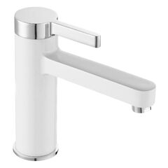 Baterie baie pentru lavoar, material alama, montaj stativ, monocomanda, maner plin, zincat, finisaj cromat, vopsea alba-Dacenergy.ro