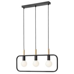 Suspensie Smarter, structura din metal, detaliu din lemn natur, 3 surse cu soclu E27, 42W, design deosebit, 690 x 44 x 1276 mm, negru-Dacenergy.ro