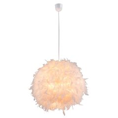 Suspensie Globo, design modern, abajur rotund, decorat cu pene, 40W, o dulie E27, culoare alba-Dacenergy.ro
