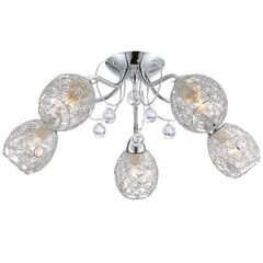 Lustra Globo,structura metalica, 5 brate cu abajururi din grilaj cromat, dulie E14, 40W, 540 x 220 mm, decorate cu sticla cu efect de cristal-Dacenergy.ro