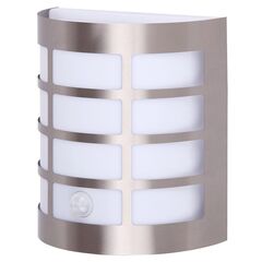 Aplica pentru exterior Rabalux, structura metalica, dispersor din plastic, cu senzor de miscare, dulie E27, 11W, IP44, crom si alb-Dacenergy.ro