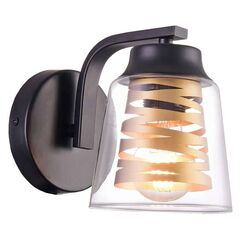 Aplica de perete Rabalux, construit din metal, abajur transparent de sticla, soclu E27, 60W, decoratiune sub forma de panglica aurie-Dacenergy.ro